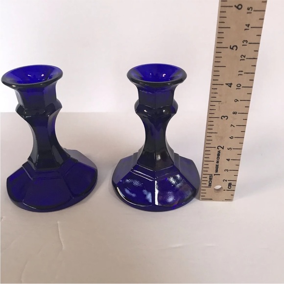 Vintage Cobalt Blue Glass Candle Stick Holders Set 
Decor MCM - Picture 4 of 7